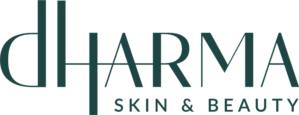 The dharma skin and beauty logo dark green over a transparent background