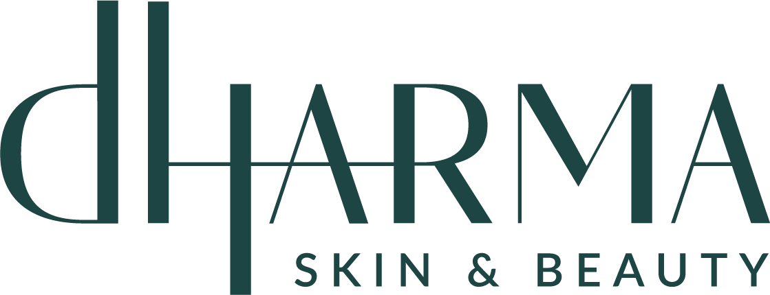 The dharma skin and beauty logo dark green over a transparent background